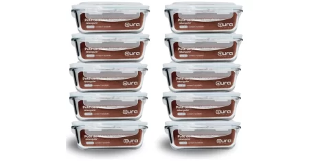 Conjunto de marmita com 10 potes de vidro sai 10% OFF