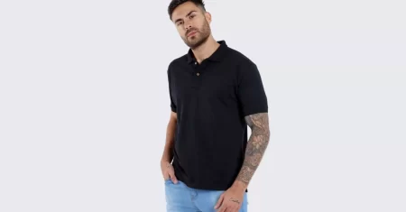 Camisa polo masculina com malha piquet de alta qualidade sai 14% OFF