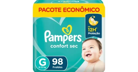 Fralda G Pampers com proteção de até 12h sai 39% OFF