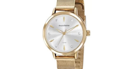 Relógio feminino Mondaine dourado sai agora 17% OFF