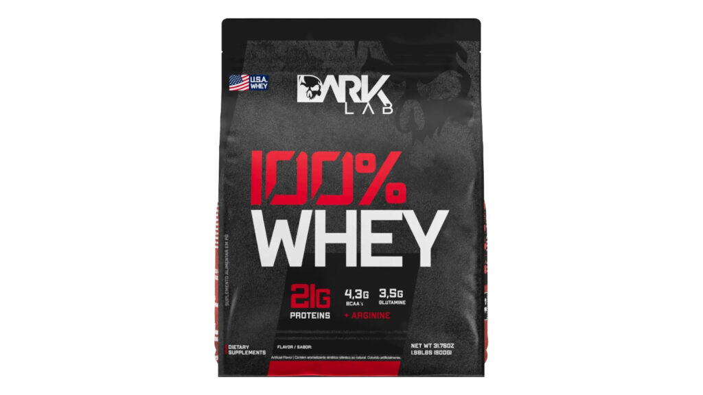 Whey Protein Concentrado 100% 900g Refil Dark Lab Sabor Morango