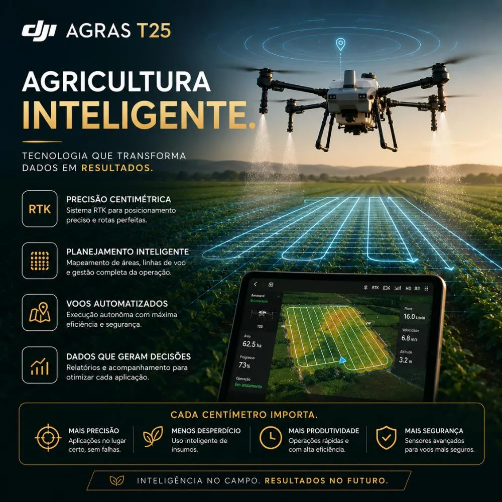 DJI AGRAS T25 leva pulverização, dispersão e mapeamento ao campo