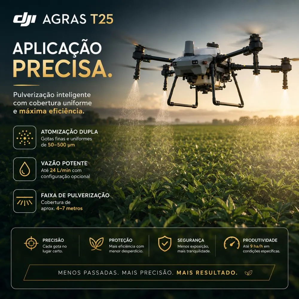DJI AGRAS T25 leva pulverização, dispersão e mapeamento ao campo
